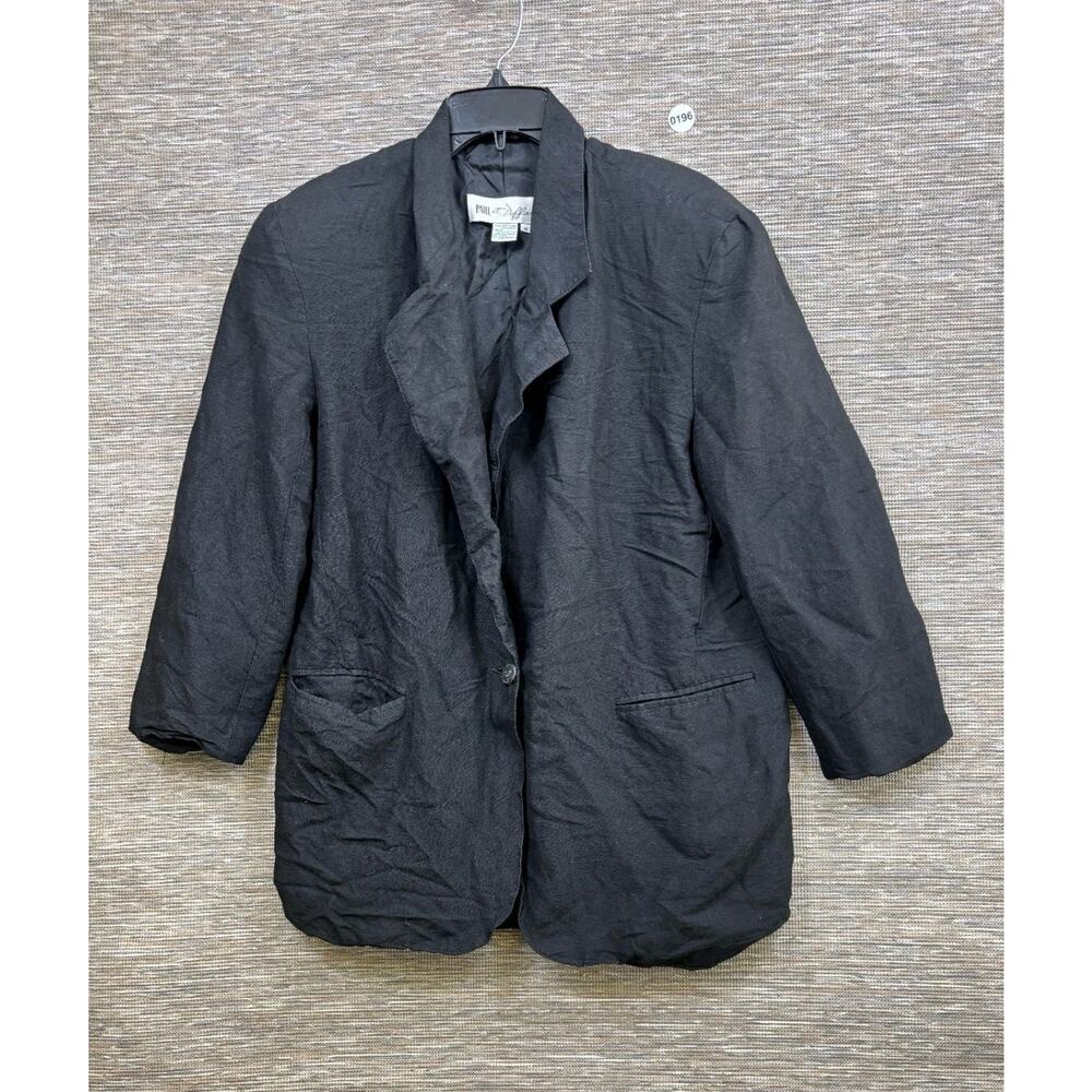 Vintage Paul et Duffier Linen Blend Blazer Jacket Womens Size M Black One Button